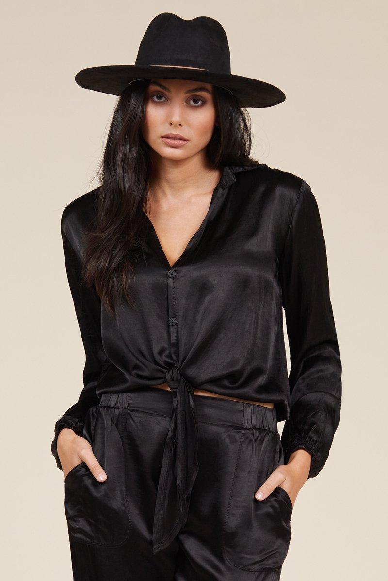 black silky top with collar and buttons
